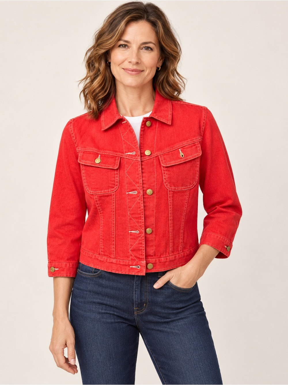 Lauren Ralph Lauren Orange/Red Denim Jacket with Gold Buttons